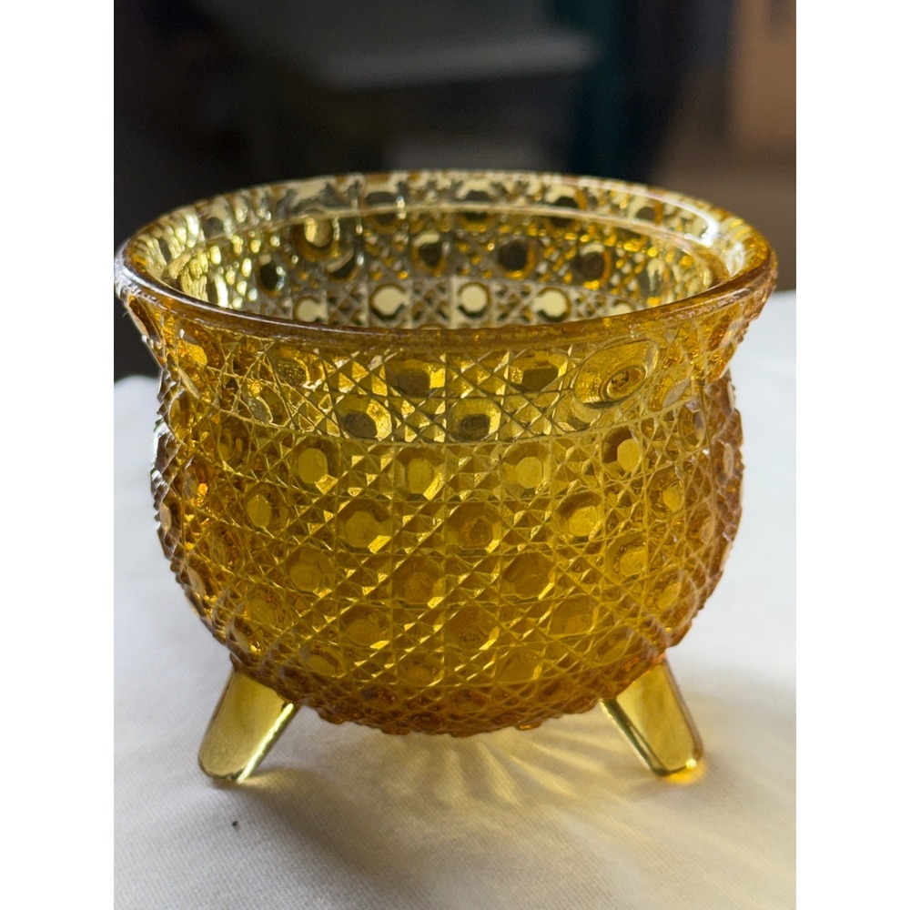 Antique Bryce Brothers Amber Glass Gypsy Kettle Cane Pattern EAPG 1890s Footed